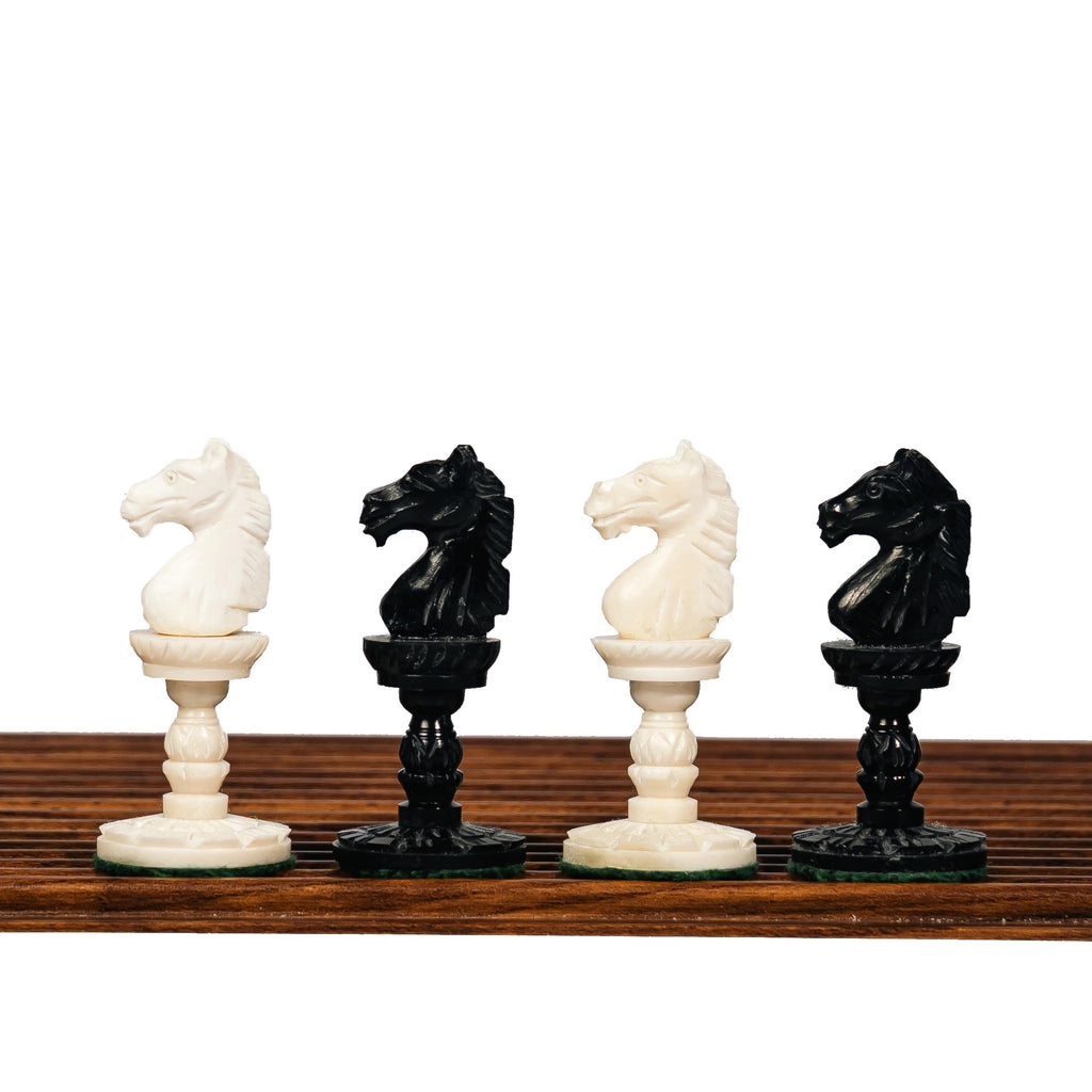 4.1” LOTUS CAMEL BONE CHESS WITH 17” EBONY STYLE CHESS COARD