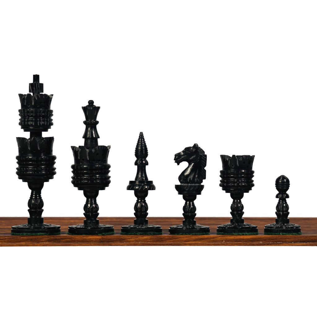 4.1” LOTUS HAND CARVED CHESS PIECES - CAMEL BONE SERIES