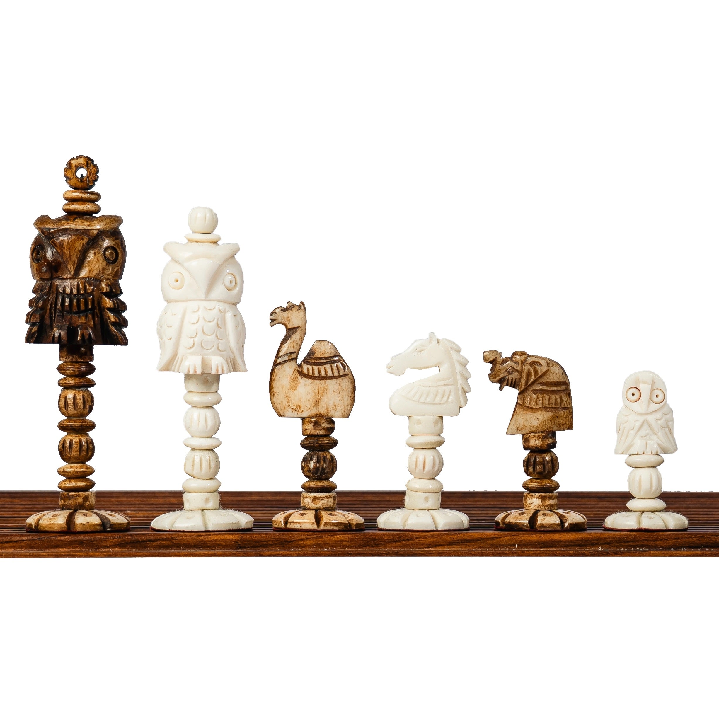 4” ANIMAL THEME CHESS PIECES - CAMEL BONE SERIES