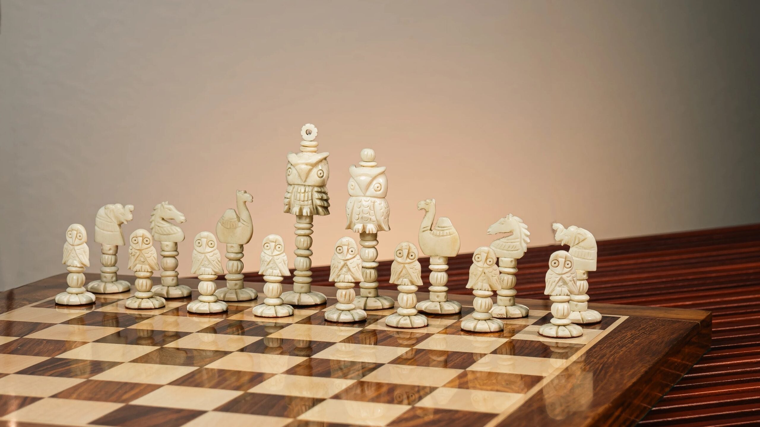 4” ANIMAL THEME CHESS PIECES - CAMEL BONE SERIES