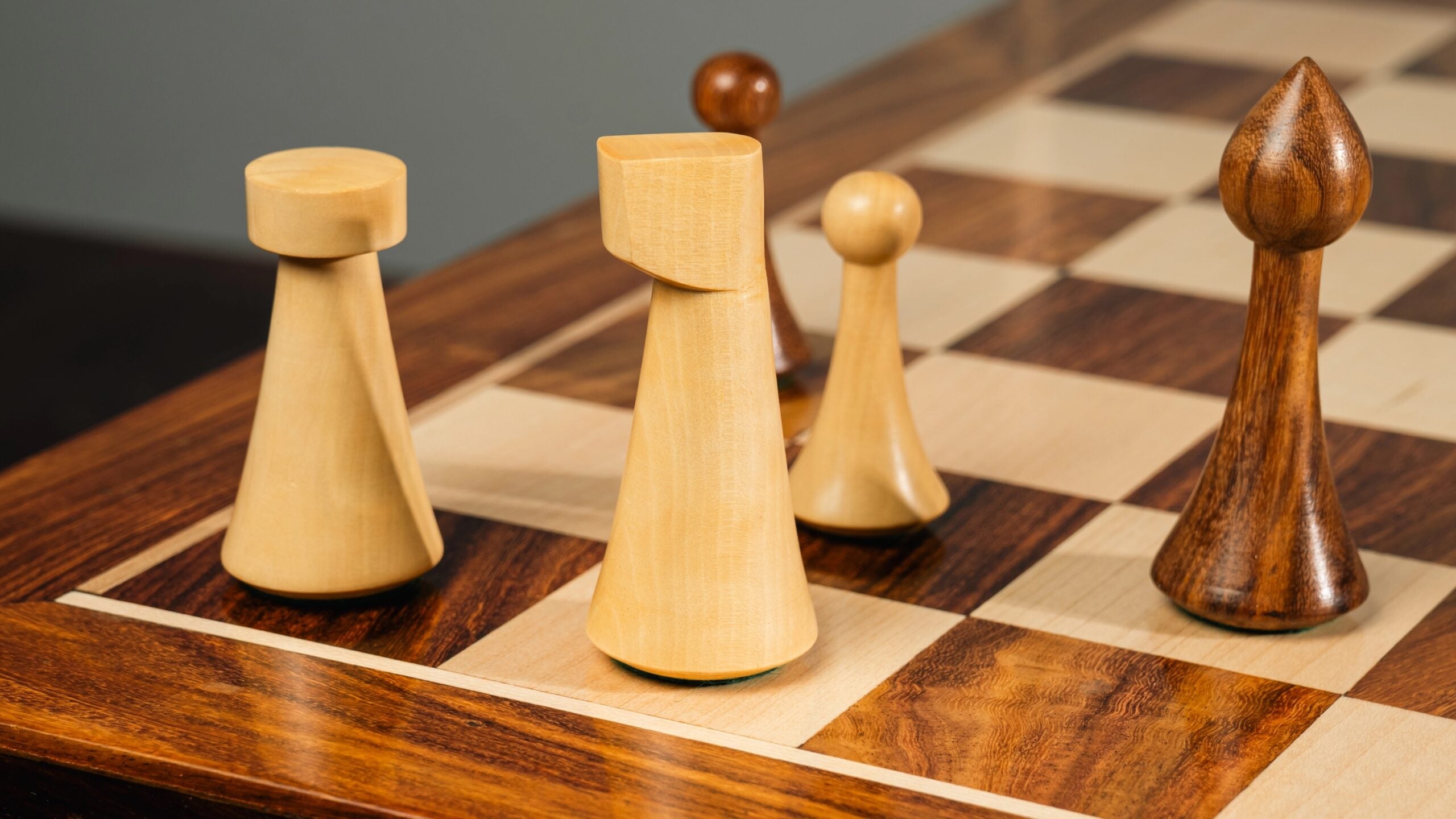 4” HERMAN OHME MINIMALIST GOLDEN ROSEWOOD CHESS PIECES