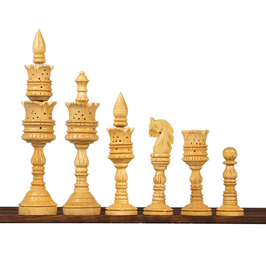 8” LOTUS CARVING WEIGHTED CHESS PIECES WITH 23” GOLDEN ROSEWOOD CHESS BOARD