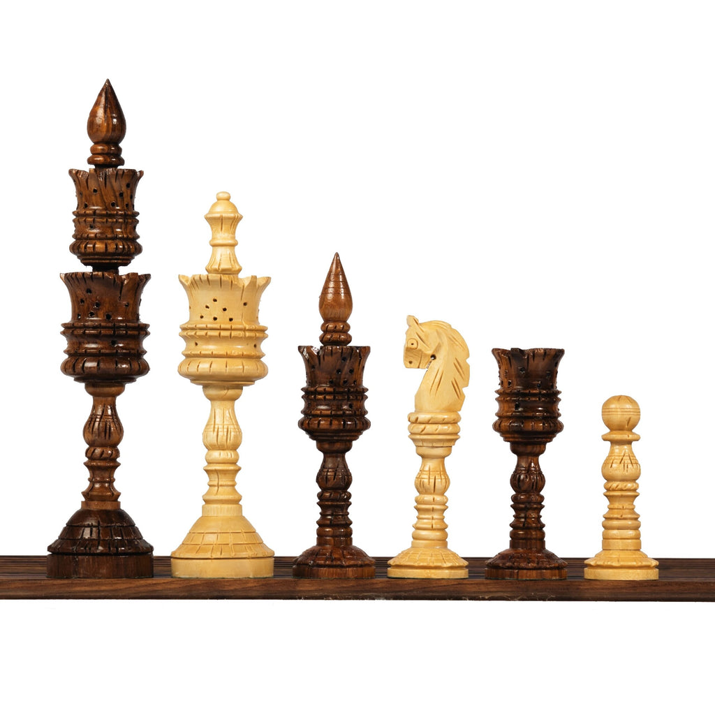 8” LOTUS CARVING WEIGHTED CHESS PIECES WITH 23” GOLDEN ROSEWOOD CHESS BOARD