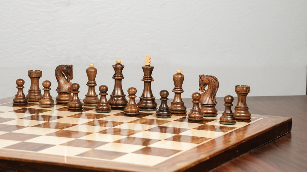 3.9” RUSSIAN ZAGREB 1959’ WEIGHTED CHESS PIECES WITH 21” GOLDEN ROSEWOOD CHESSBOARD