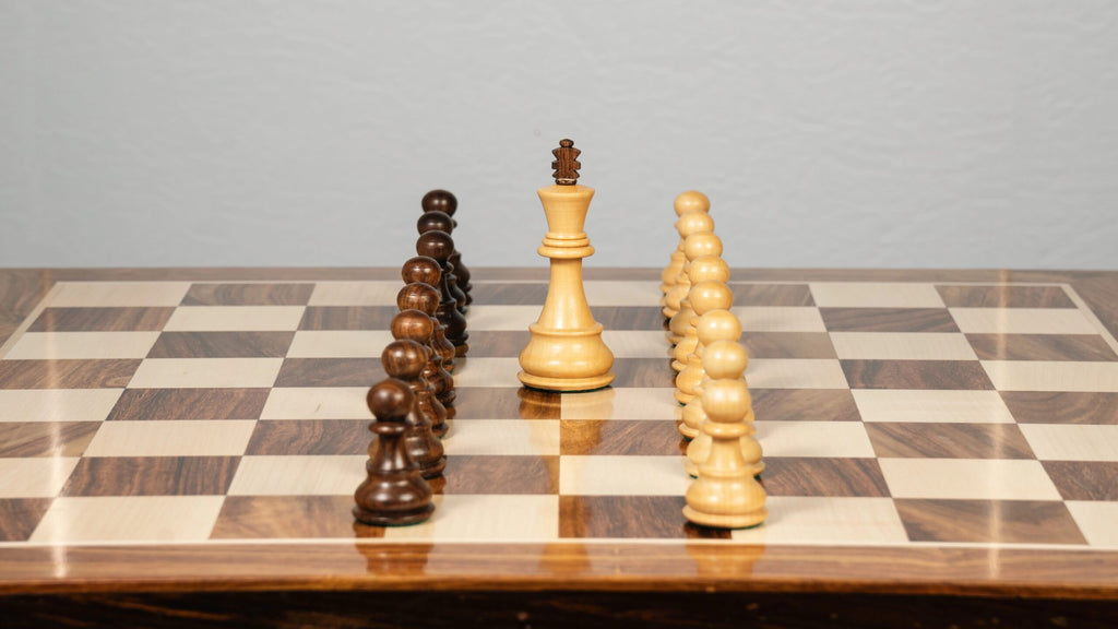 3.9” RUSSIAN ZAGREB 1959’ WEIGHTED CHESS PIECES WITH 21” GOLDEN ROSEWOOD CHESSBOARD