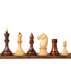 3.8” MINSK 1960’s SOVIET RUSSIAN DOUBLE WEIGHTED CHESS PIECES, 21” GOLDEN ROSEWOOD CHESS BOARD & BOX