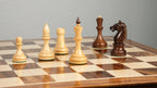 3.8” MINSK 1960’s SOVIET RUSSIAN DOUBLE WEIGHTED CHESS PIECES, 21” GOLDEN ROSEWOOD CHESS BOARD & BOX