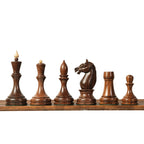 3.8” MINSK 1960’s SOVIET RUSSIAN DOUBLE WEIGHTED CHESS PIECES, 21” GOLDEN ROSEWOOD CHESS BOARD & BOX