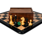 Premium wooden chess board with Soviet Russian ebonised chess pieces – luxury Indian chess set with storage box