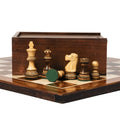 3.75” BURNT STAUNTON WEIGHTED CHESS PIECES WITH 21”GOLDEN ROSEWOOD CHESS BOARD & BOX