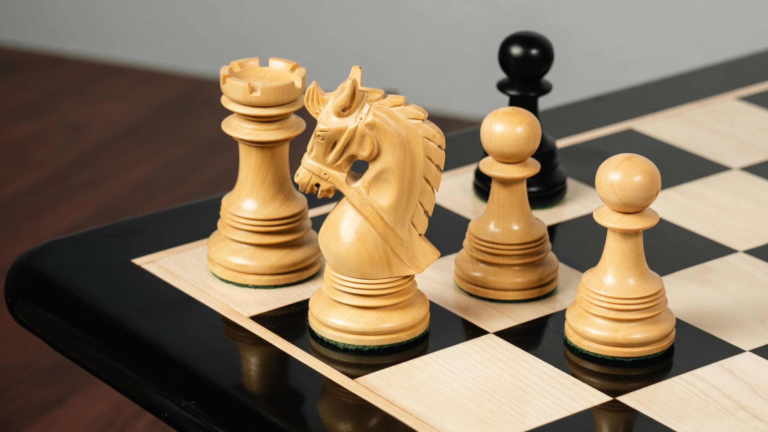4.5” NAPOLEON LUXURY EBONY WOOD STAUNTON TRIPLE WEIGHTED CHESS PIECES, 21” EBONY WOOD CHESSBOARD & BOX