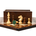 3.9” REPRODUCED BOHEMIAN GOLDEN ROSEWOOD TRIPLE WEIGHTED CHESS PIECES, 21” GOLDEN ROSEWOOD CHESSBOARD & BOX
