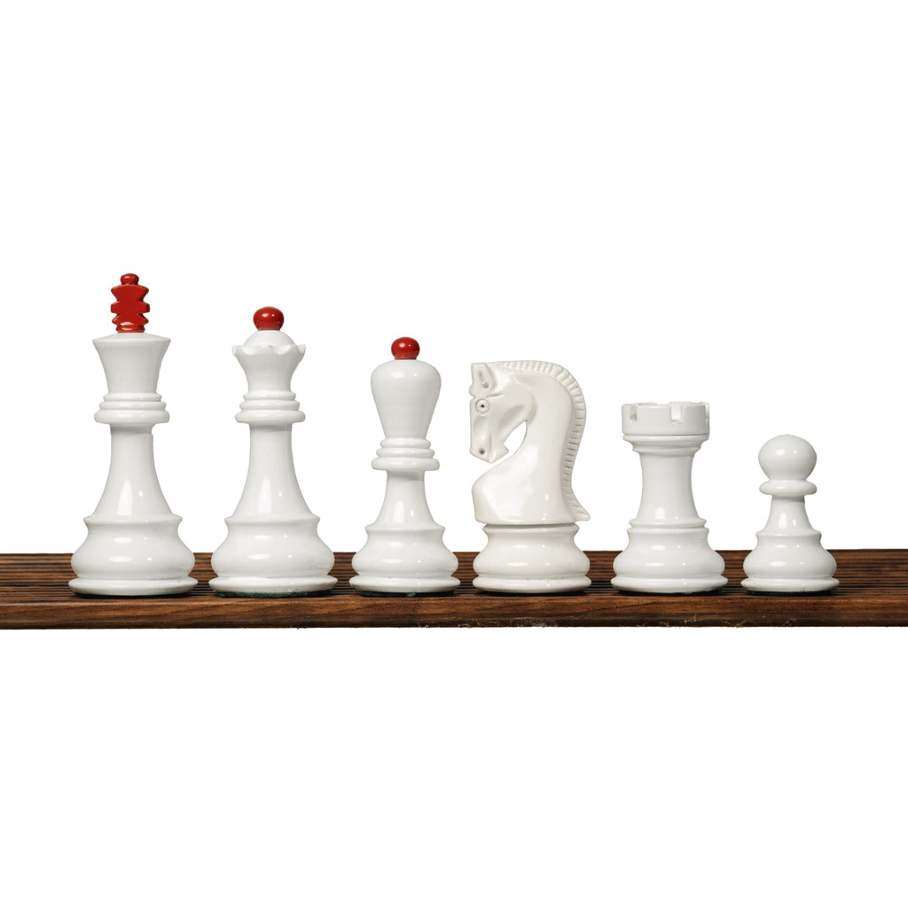 3.9” RUSSIAN ZAGREB 1959’ PAINTED WEIGHTED CHESS PIECES, 21” EBONY CHESSBOARD & BOX