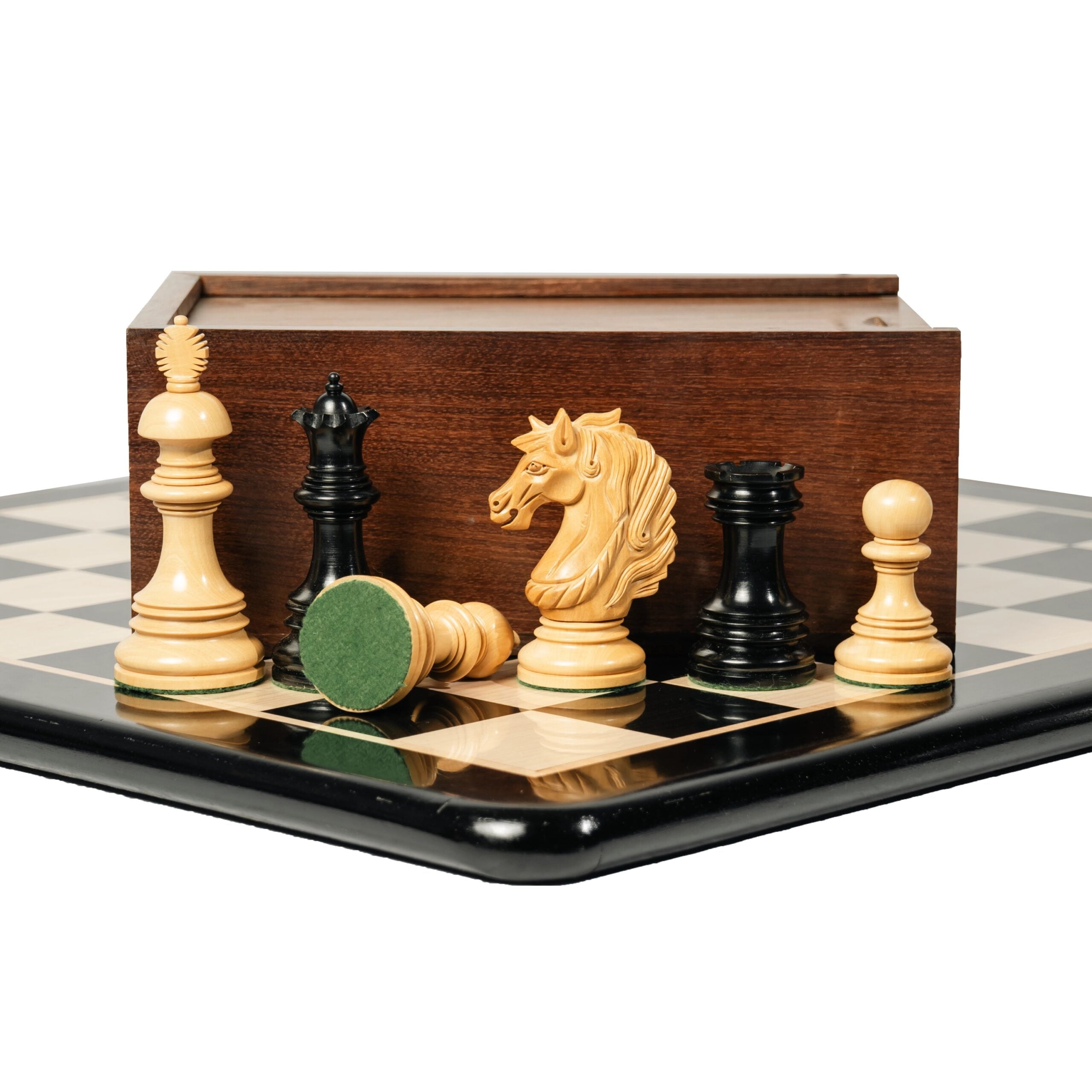 4.4” PRESTIGE LUXURY STAUNTON EBONY WOOD CHESS PIECES - TRIPLE WEIGHTED
