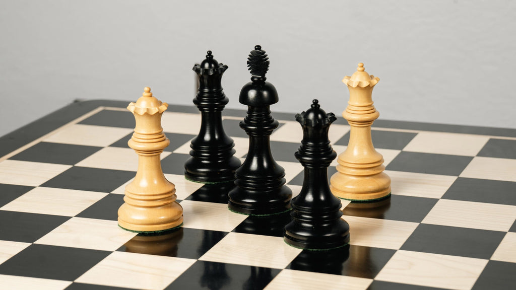 4.4” PRESTIGE LUXURY STAUNTON EBONY WOOD CHESS PIECES - TRIPLE WEIGHTED