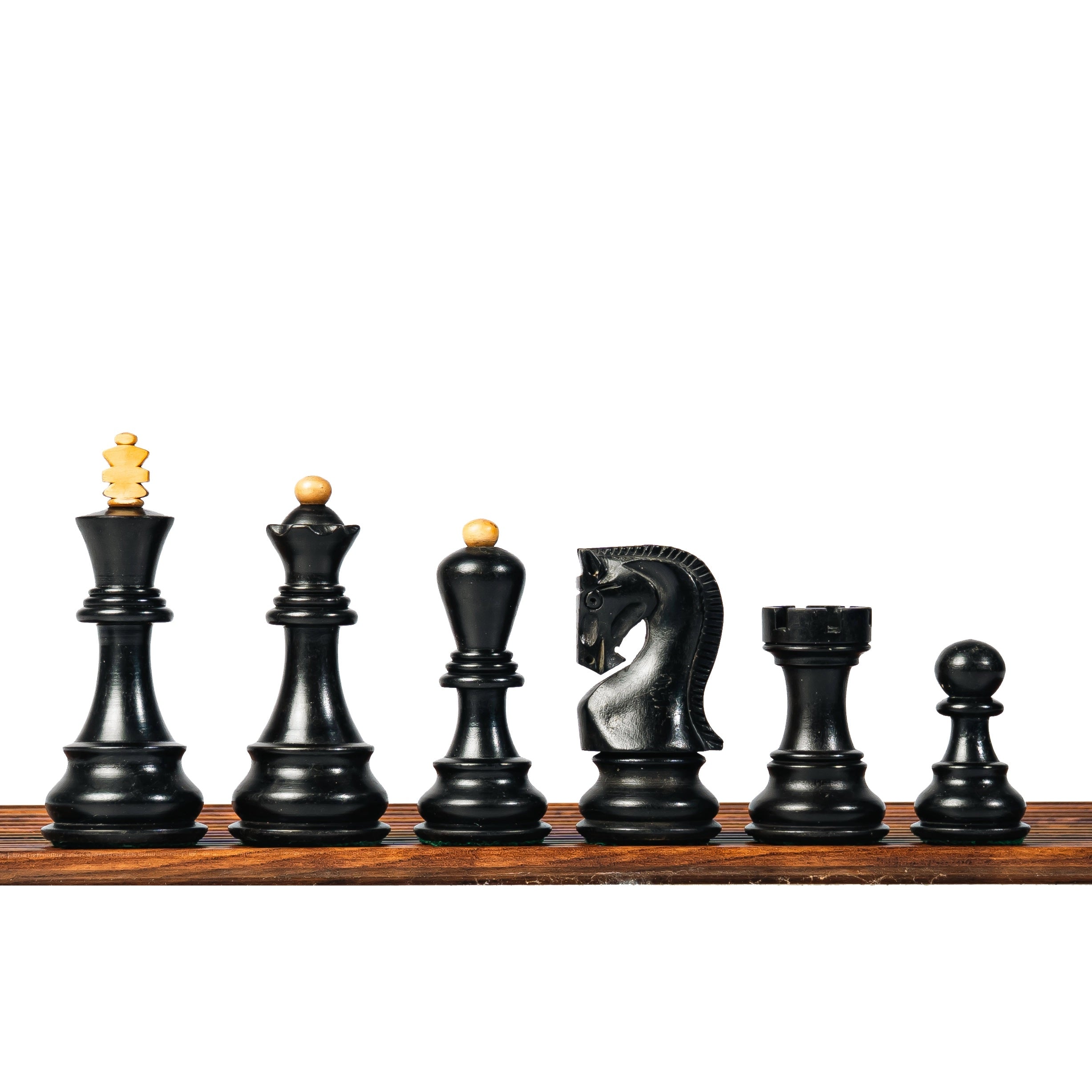 3.9” RUSSIAN ZAGREB 1959’ EBONISED WEIGHTED CHESS PIECES, 21” EBONYWOOD CHESSBOARD & STORAGE BOX