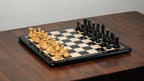 3.75” 1970s’ DUBROVINIK FISCHER TRIPLE WEIGHTED EBONISED CHESS PIECES WITH 21” EBONY BOARD