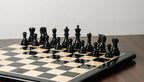 3.75” 1970s’ DUBROVINIK FISCHER TRIPLE WEIGHTED EBONISED CHESS PIECES WITH 21” EBONY BOARD