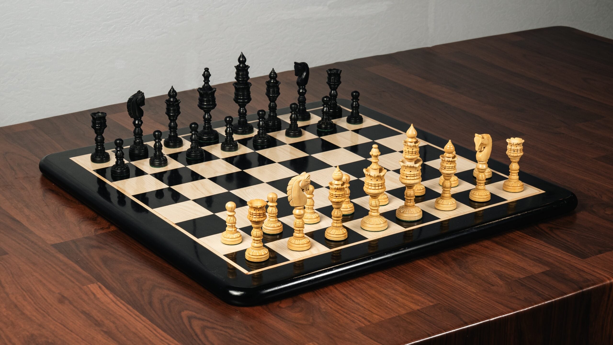 4.75” LOTUS SERIES EBONISED WOOD WEIGHTED CHESS PIECES