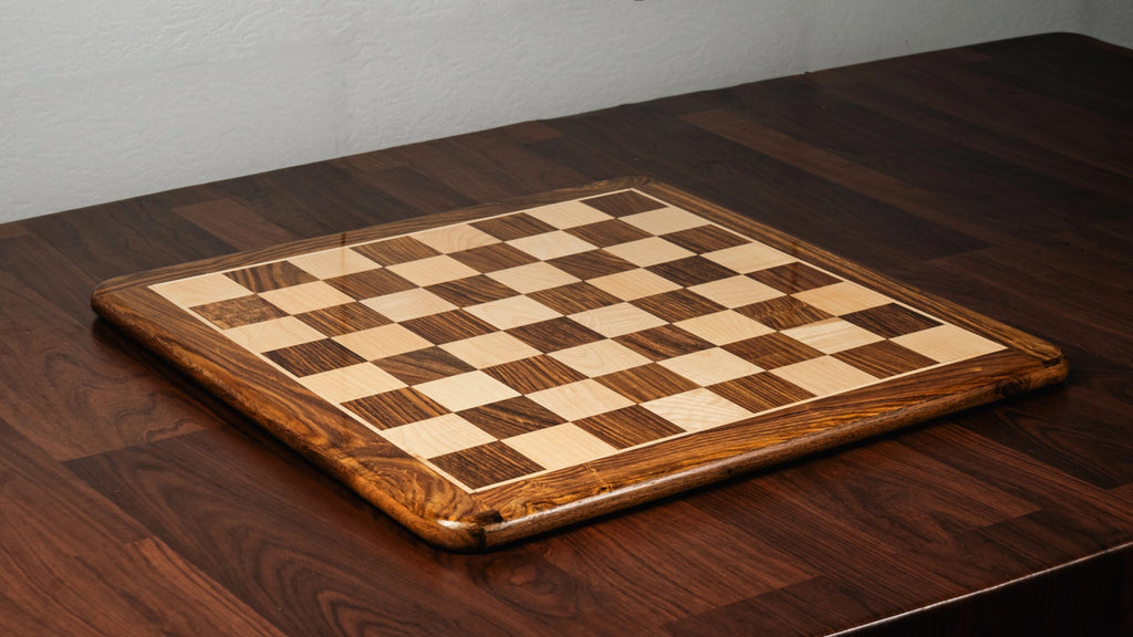 16” GOLDEN ROSEWOOD AND MAPLEWOOD CHESS BOARD 45mm SQUARE