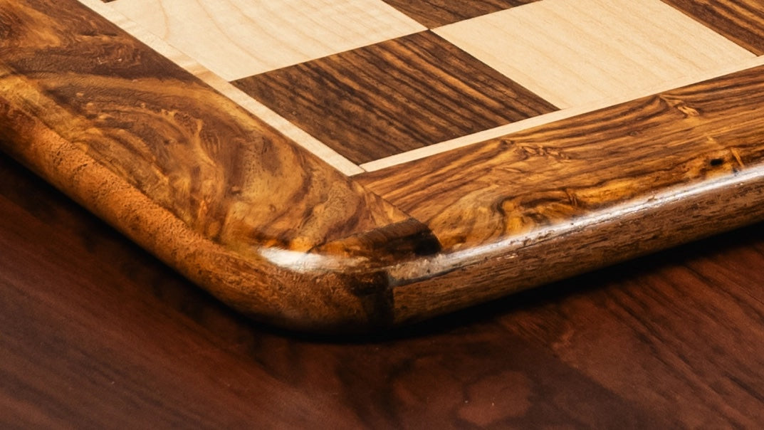 16” GOLDEN ROSEWOOD AND MAPLEWOOD CHESS BOARD 45mm SQUARE