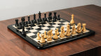 3.75” 1970s’ DUBROVINIK FISCHER TRIPLE WEIGHTED EBONISED CHESS PIECES, 21” EBONY BOARD & BOX