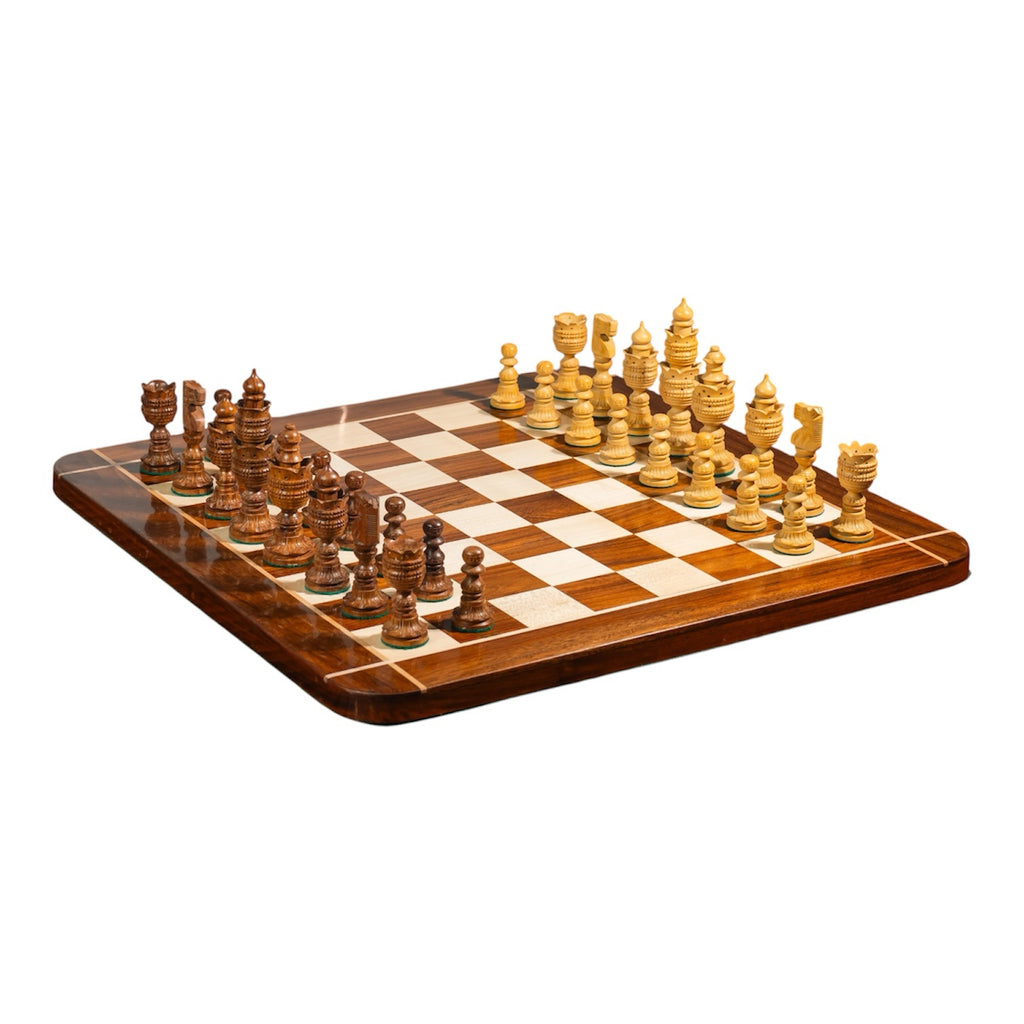 5” WEIGHTED LOTUS SERIES CHESS WITH 21” GOLDEN ROSEWOOD CHESS BOARD