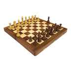 3.75” CARVED GERMAN KNIGHT STAUNTON CHESS PIECES WITH 20” FOLDING CHESSBOARD - 55mm Square