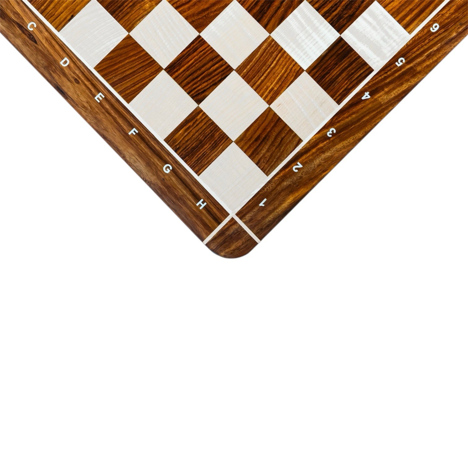 21” GOLDEN ROSEWOOD & MAPLE WOOD CHESS BOARD CROSS WITH NOTATION - 55mm SQUARE