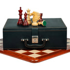 4.5” FLARE KNIGHT LUXURY STAUNTON PADAUK TRIPLE WEIGHTED CHESS PIECES WITH 21” PADAUK CHESSBOARD & STORAGE BOX