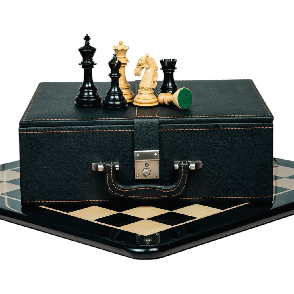 4.5” COLUMBIAN LUXURY STAUNTON EBONY TRIPLE WEIGHTED CHESS PIECES WITH 21” CHESSBOARD & STORAGE BOX