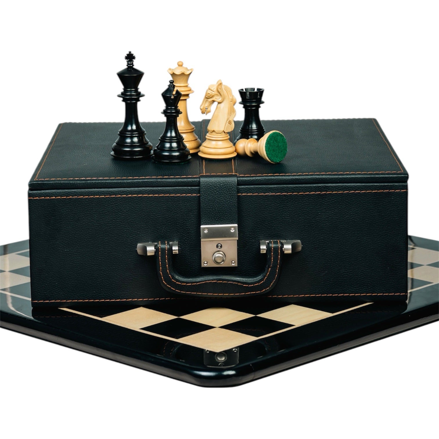 4.5” COLUMBIAN LUXURY STAUNTON EBONY TRIPLE WEIGHTED CHESS PIECES WITH 21” CHESSBOARD & STORAGE BOX