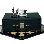 4.1” PAINTED ROYAL KNIGHT STAUNTON TRIPLE WEIGHTED CHESS PIECES, 21” EBONY BOARD & BOX