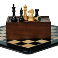 4” NOSEBAND KNIGHT STAUNTON EBONY TRIPLE WEIGHTED CHESS PIECES WITH 21” EBONY BOARD & BOX