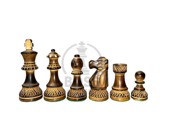 3.75” CARVING BURNT STAUNTON CHESS PIECES- WEIGHTED BOXWOOD