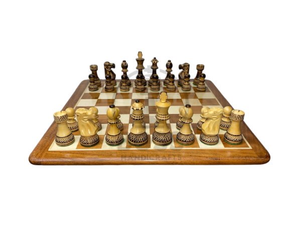 3.75” CARVING BURNT STAUNTON CHESS PIECES- WEIGHTED BOXWOOD - Image 5