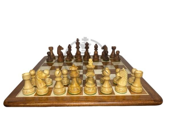 3.75” GERMAN KNIGHT CHESS WITH 16” GOLDE ROSEWOOD CHESS BOARD - Image 2