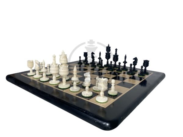 4.1” LOTUS CAMEL BONE CHESS WITH 17” EBONY WOOD CHESS COARD