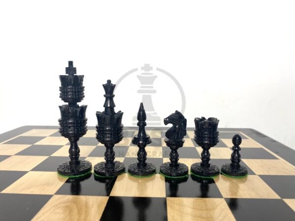 4.1” LOTUS CAMEL BONE CHESS WITH 17” EBONY WOOD CHESS COARD - Image 8