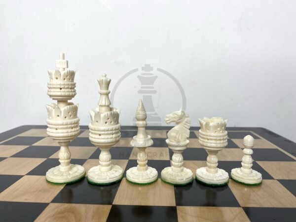 4.1” LOTUS CAMEL BONE CHESS WITH 17” EBONY WOOD CHESS COARD - Image 7