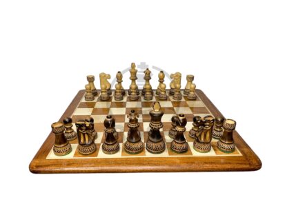 3.75” BURNT STAUNTON WEIGHTED CHESS WITH 16” GOLDEN ROSEWOOD CHESS BOARD - Image 2