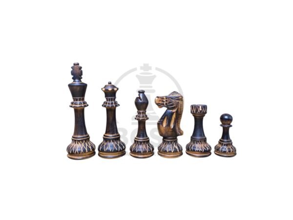 6” BURNT BOXWOOD CHESS WITH 21” PRINTED CHESS BOARD - Image 4