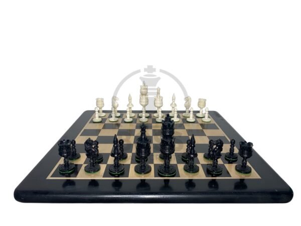 4.1” LOTUS CAMEL BONE CHESS WITH 17” EBONY WOOD CHESS COARD - Image 9