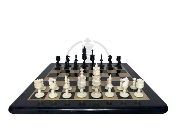 4.1” LOTUS CAMEL BONE CHESS WITH 17” EBONY WOOD CHESS COARD - Image 2