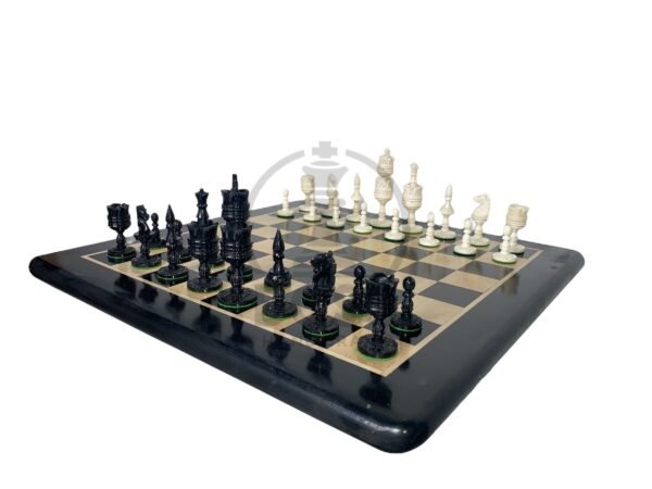 4.1” LOTUS CAMEL BONE CHESS WITH 17” EBONY WOOD CHESS COARD - Image 10