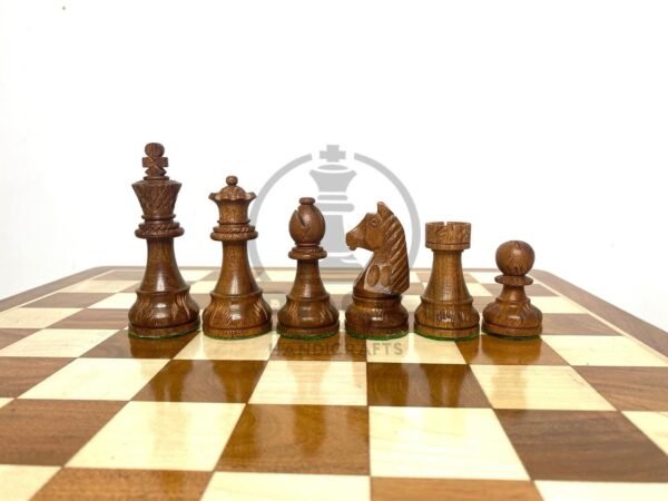 3.75” GERMAN KNIGHT CHESS WITH 16” GOLDE ROSEWOOD CHESS BOARD - Image 5