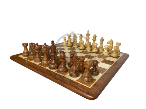 3.75” GERMAN KNIGHT CHESS WITH 16” GOLDE ROSEWOOD CHESS BOARD - Image 4