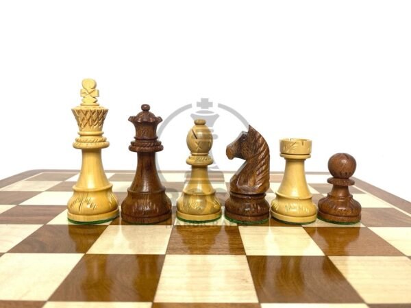 3.75” GERMAN KNIGHT CHESS WITH 16” GOLDE ROSEWOOD CHESS BOARD - Image 6