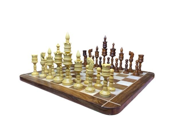 8” LOTUS CHESS PIECES WITH 21” GOLDEN ROSEWOOD CHESS BOARD - Image 2