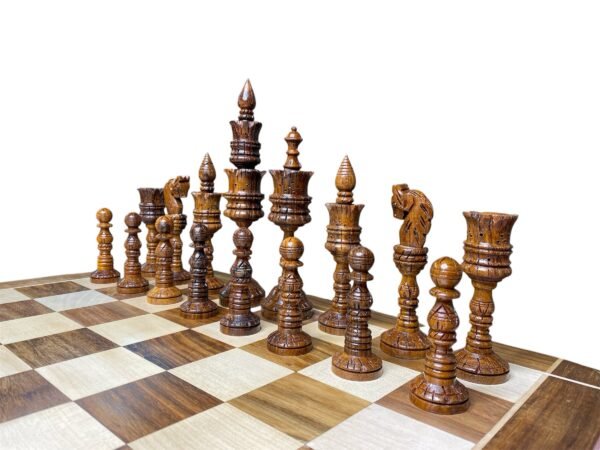 8” LOTUS CHESS PIECES WITH 21” GOLDEN ROSEWOOD CHESS BOARD - Image 4